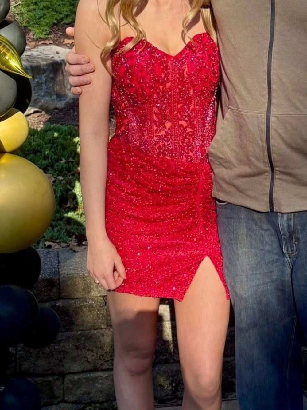 Girls' Sparkling Red Strapless Formal Dress with Sweetheart Neckline